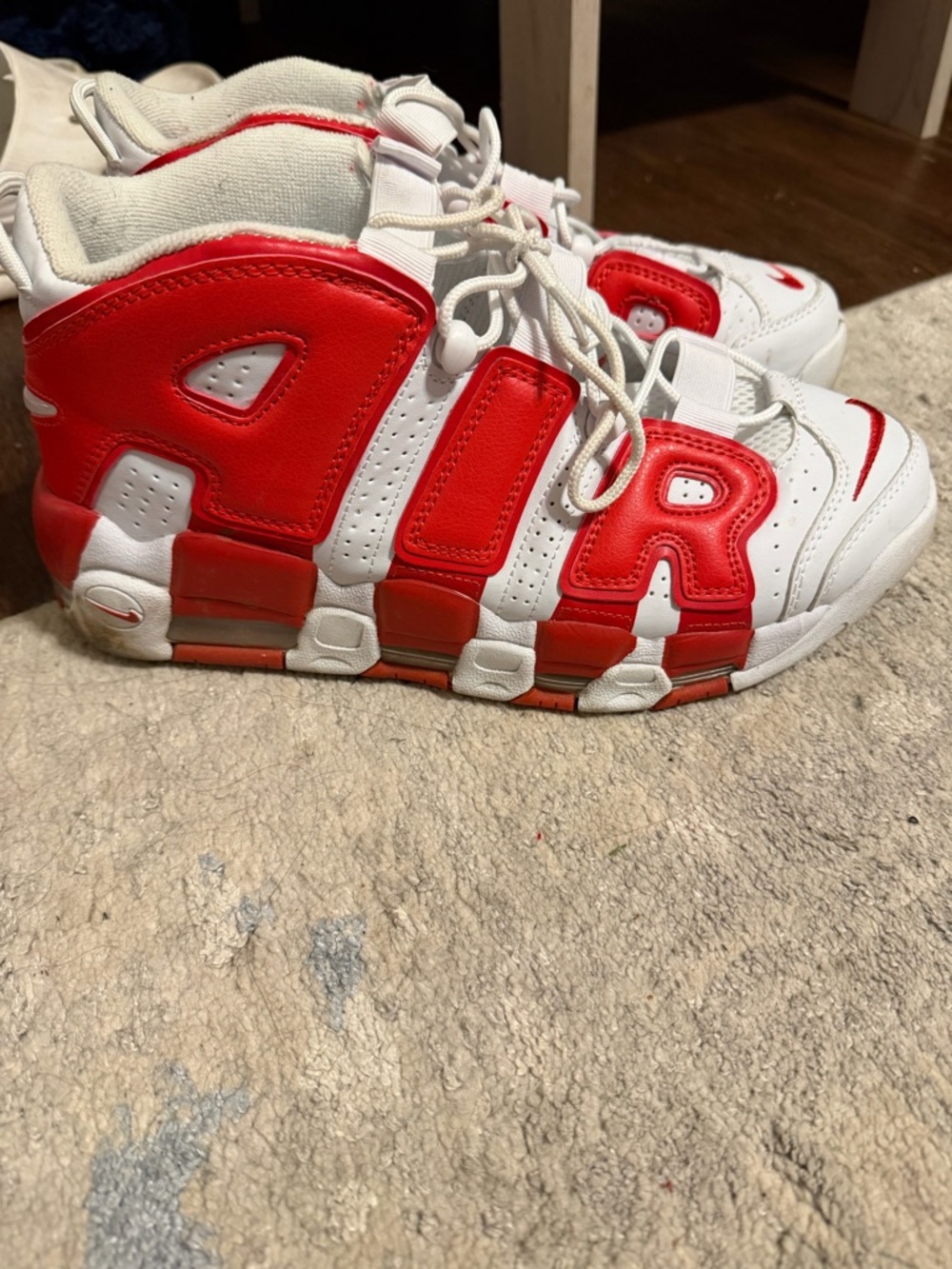 Nike Air More Uptempo men’s  White and Red Basketball Shoes